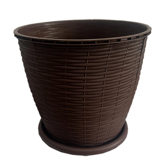 Virágcserép +alátét RATTAN  16L BARNA