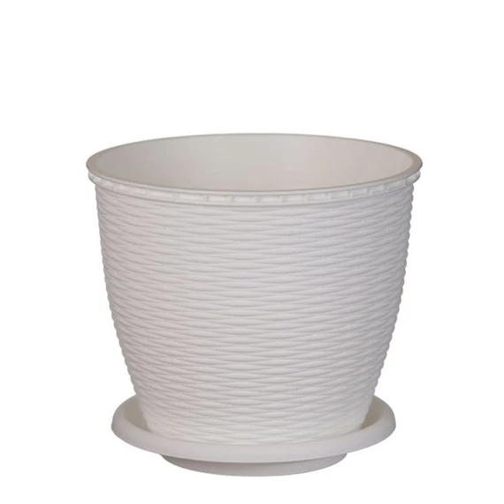 Virágcserép +alátét RATTAN  6L FEHÉR