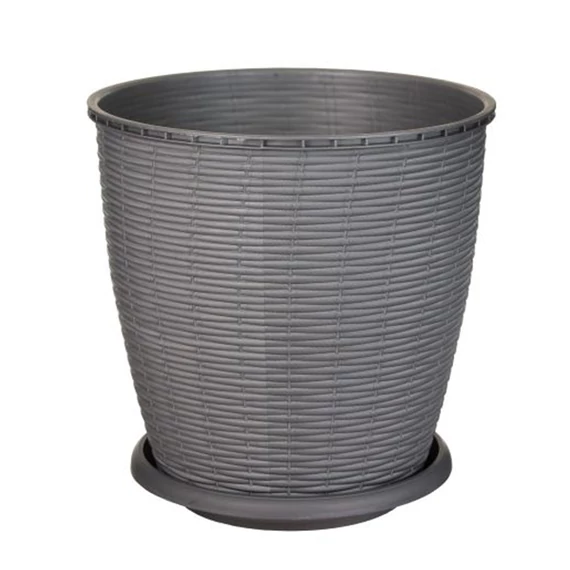Virágcserép +alátét RATTAN  16L SZURKE