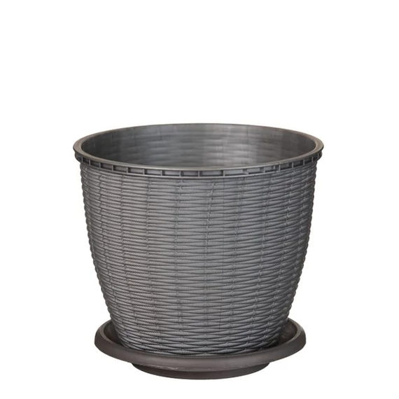 Virágcserép +alátét RATTAN  2.75L SZÜRKE