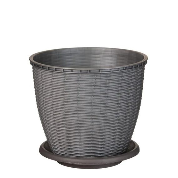 Virágcserép +alátét RATTAN  6L SZÜRKE
