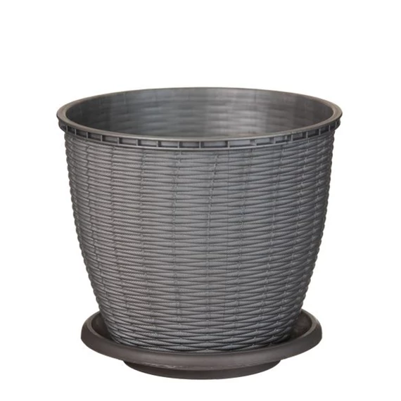 Virágcserép +alátét RATTAN  9L SZÜRKE