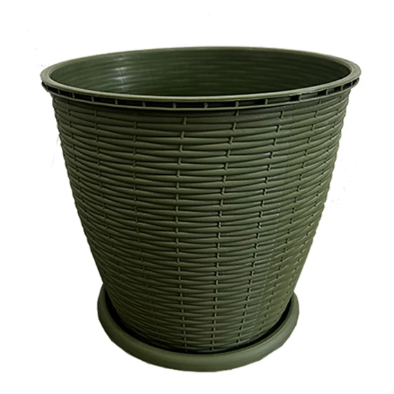Virágcserép +alátét RATTAN 16L ZÖLD