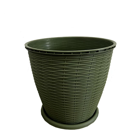 Virágcserép +alátét RATTAN 6L ZÖLD